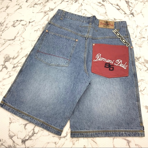 Men's Dada Mid Blue Red Pocket Denim Shorts